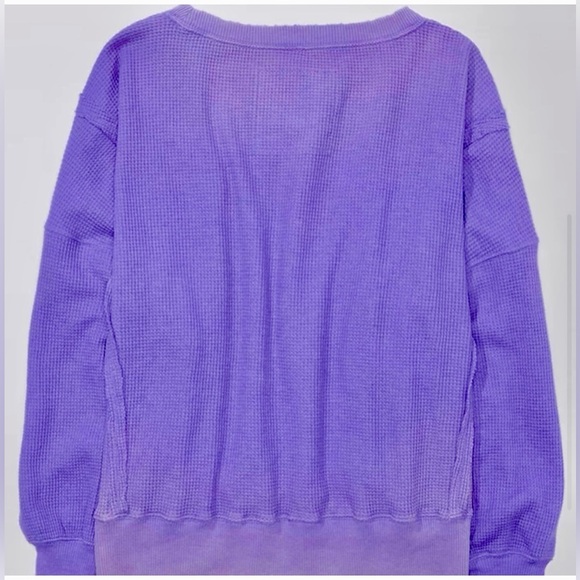 AE Oversized Big Hug Waffle PURPLE Sweatshirt S - Picture 7 of 9